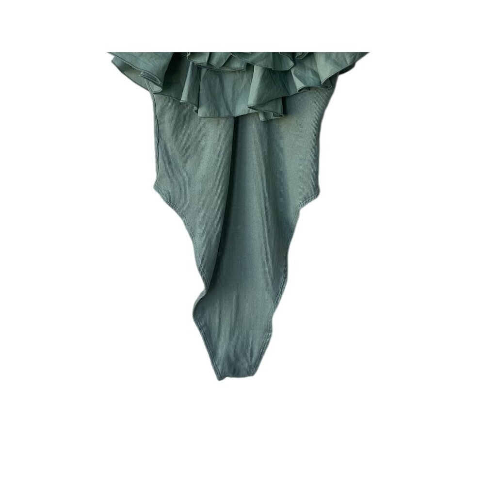 Zara Forest Fairy Bodysuit Size M Ruffle Coquette Feminine Dainty Festival Green - Picture 10 of 12